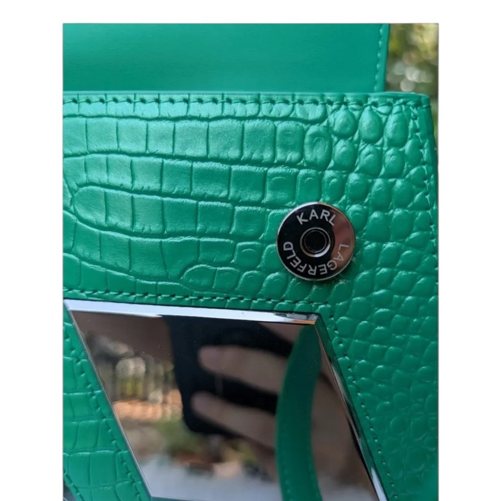 KARL LAGERFELD Green Croc-Embossed Top Handle / Crossbody NWOT - Picture 4 of 8